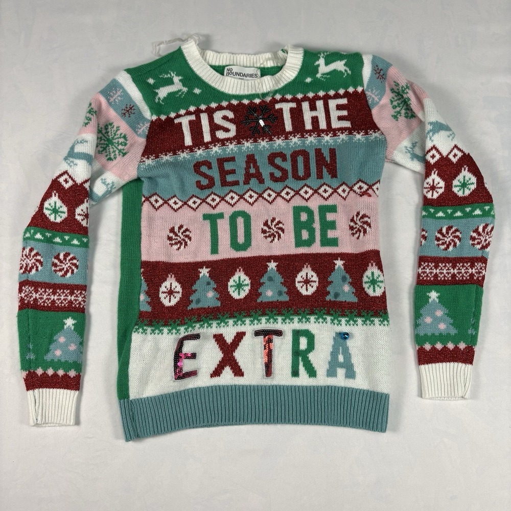 No Boundaries Girls Sweater S (4-6) Fair Isle Christmas Knit Sequin Pullover